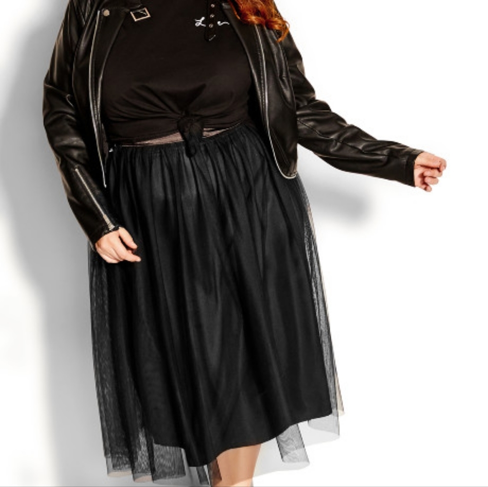 City Chic Black Mesh Pleated Skirt